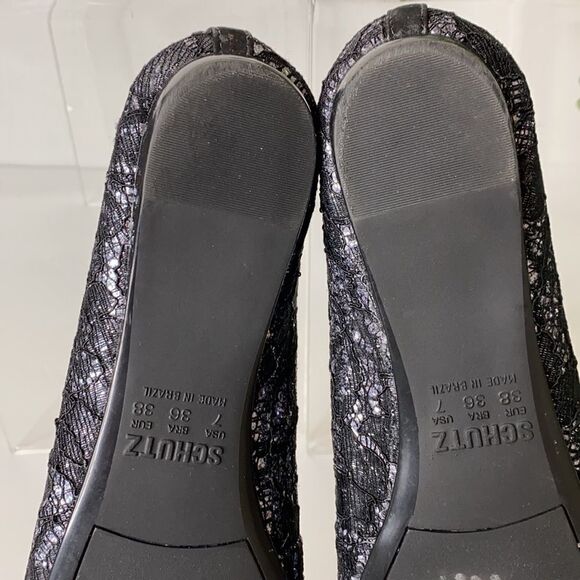 SCHUTZ Metallic Lace Ballerina Flats Black Size 7 - Picture 7 of 9